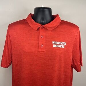Wisconsin Badgers Polo Shirt Large Box Seat Red Solid Short Sleeve Polyester NWT